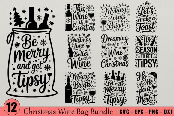 Christmas Wine Bag Quotes SVG Bundle