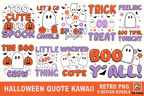 Halloween Quote Kawaii Retro PNG Bundle